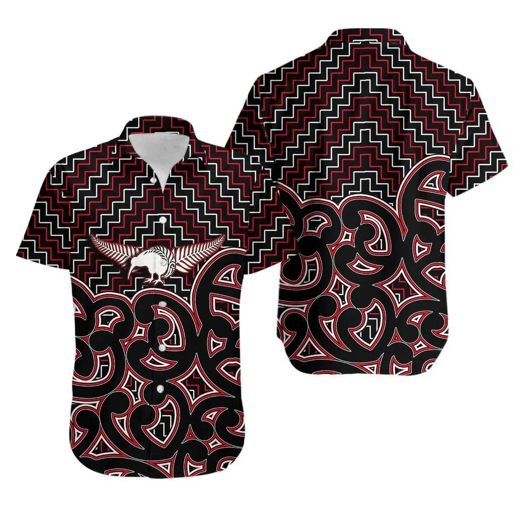 New Zealand Hawaiian Shirt Maori Graphic Tee Patterns Red Lt6_1