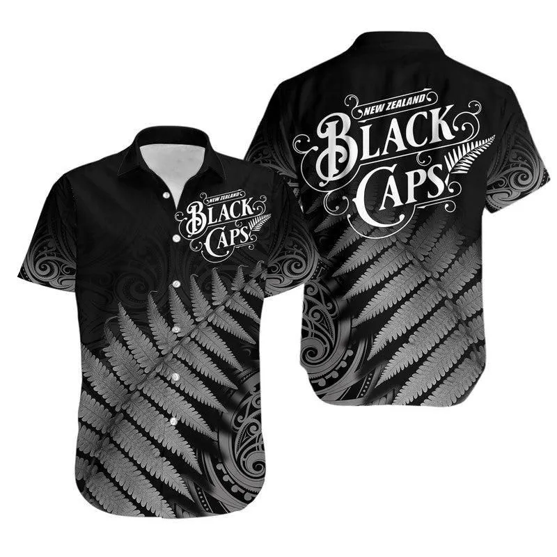 New Zealand Kiwis Cricket Team Hawaiian Shirt Black Caps Silver Fern Mixed Maori Pattern Version Black Lt9_0