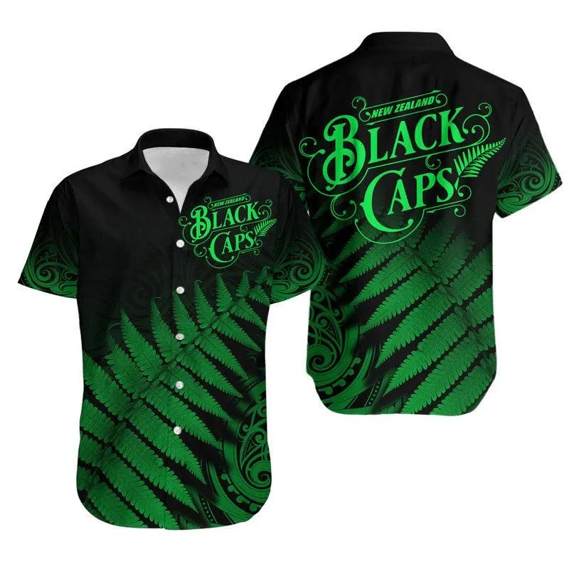 New Zealand Kiwis Cricket Team Hawaiian Shirt Black Caps Silver Fern Mixed Maori Pattern Version Green Lt9_0