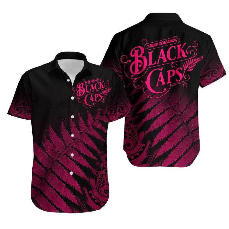 New Zealand Kiwis Cricket Team Hawaiian Shirt Black Caps Silver Fern Mixed Maori Pattern Version Pink Lt9_0