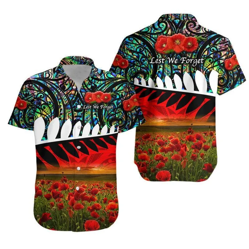 New Zealand Maori Anzac Hawaiian Shirt Poppy Vibes   Paua Shell Lt8_1