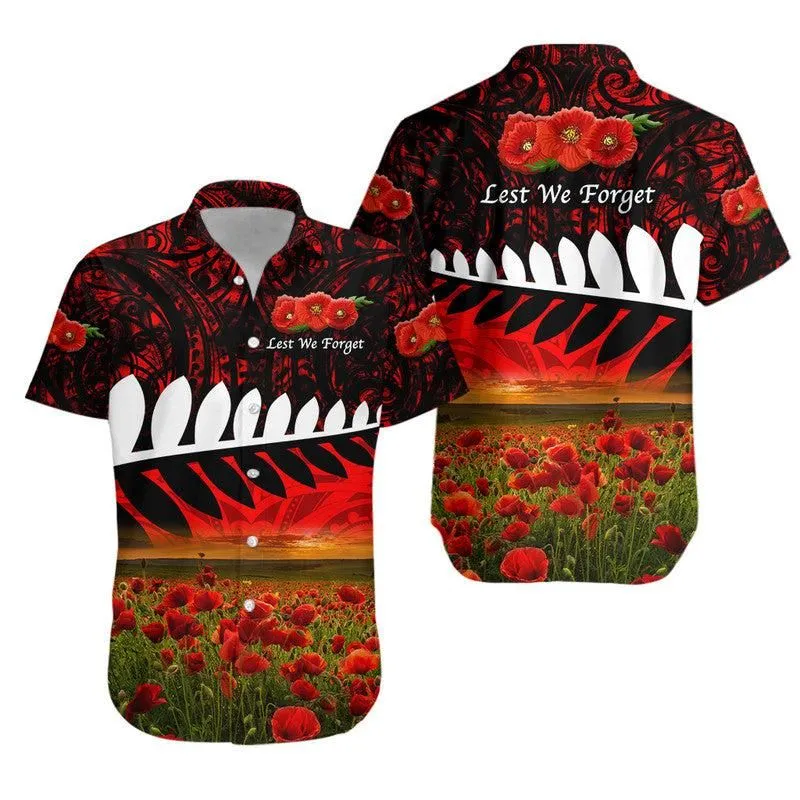 New Zealand Maori Anzac Hawaiian Shirt Poppy Vibes   Red Lt8_1