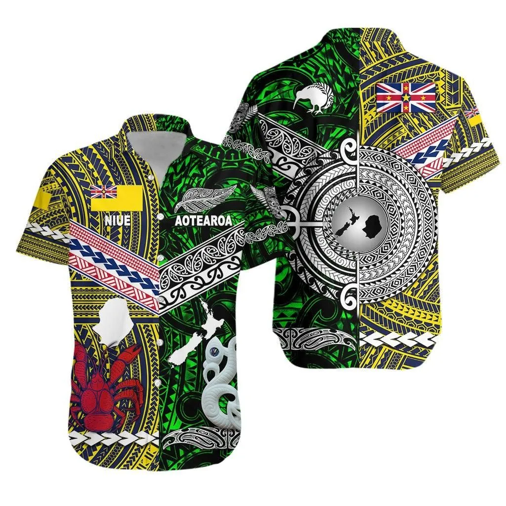 New Zealand Maori Aotearoa And Niue Together Hawaiian Shirt Green Lt8_1