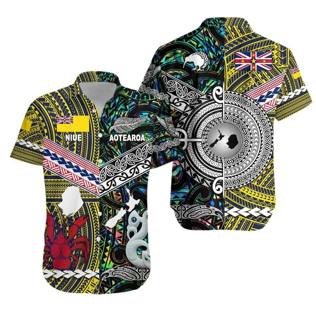 New Zealand Maori Aotearoa And Niue Together Hawaiian Shirt Paua Shell Lt8_1