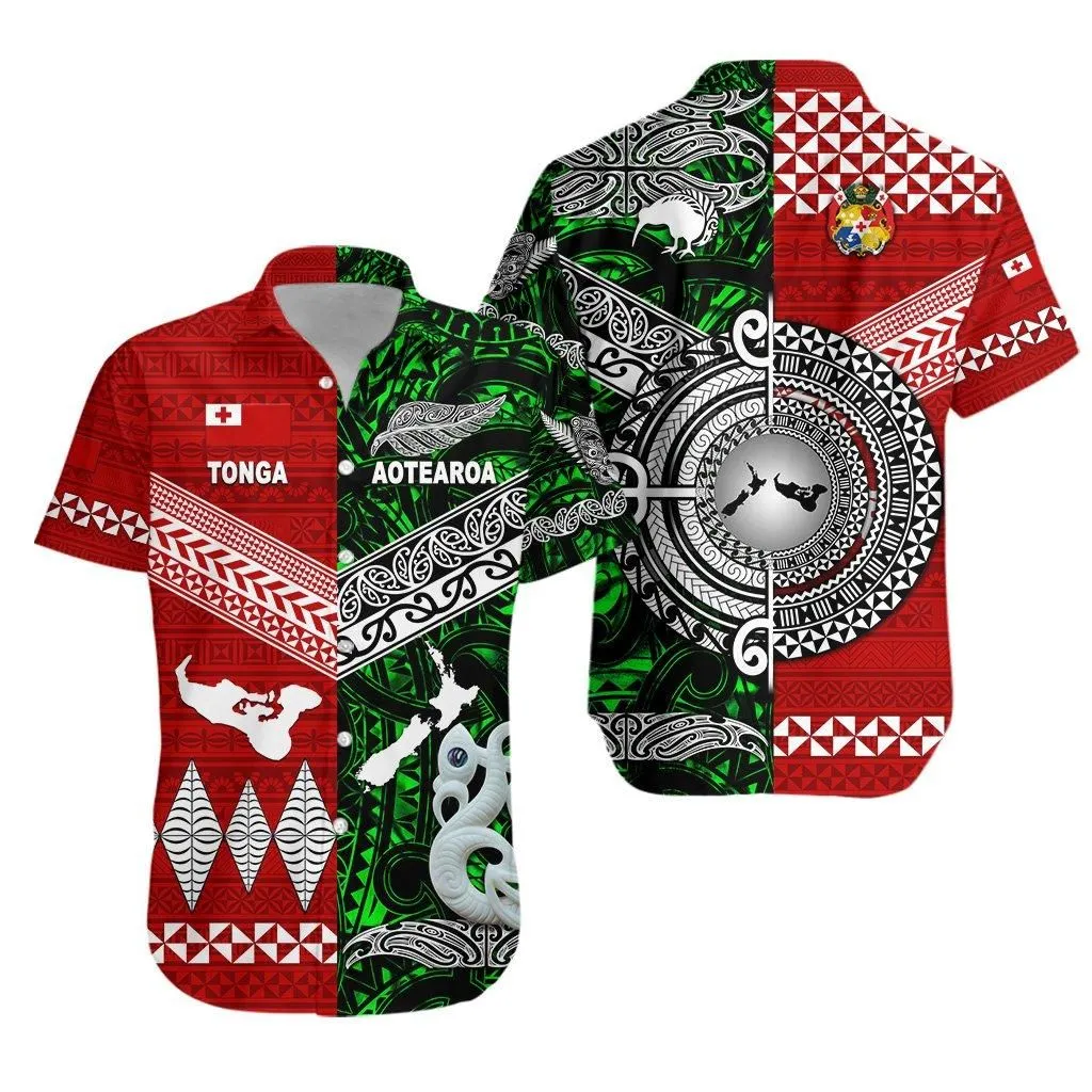 New Zealand Maori Aotearoa Tonga Polynesian Together Hawaiian Shirt Green Lt8_1 thekingshirt