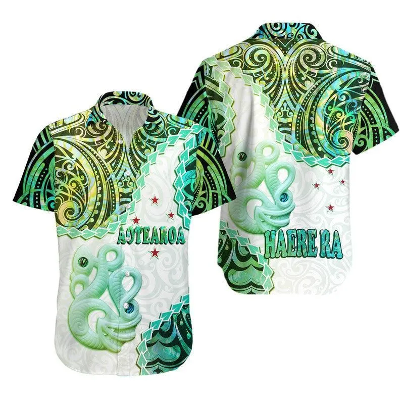 New Zealand Maori Hawaiian Shirt Aotearoa Manaia Green Paua Shell   Heare Ra Lt9_0 thekingshirt