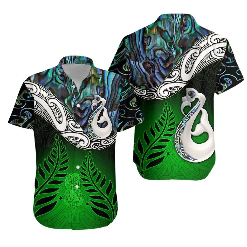 New Zealand Maori Hawaiian Shirt Manaia Paua Shell Glitter Green Lt4_1 thekingshirt