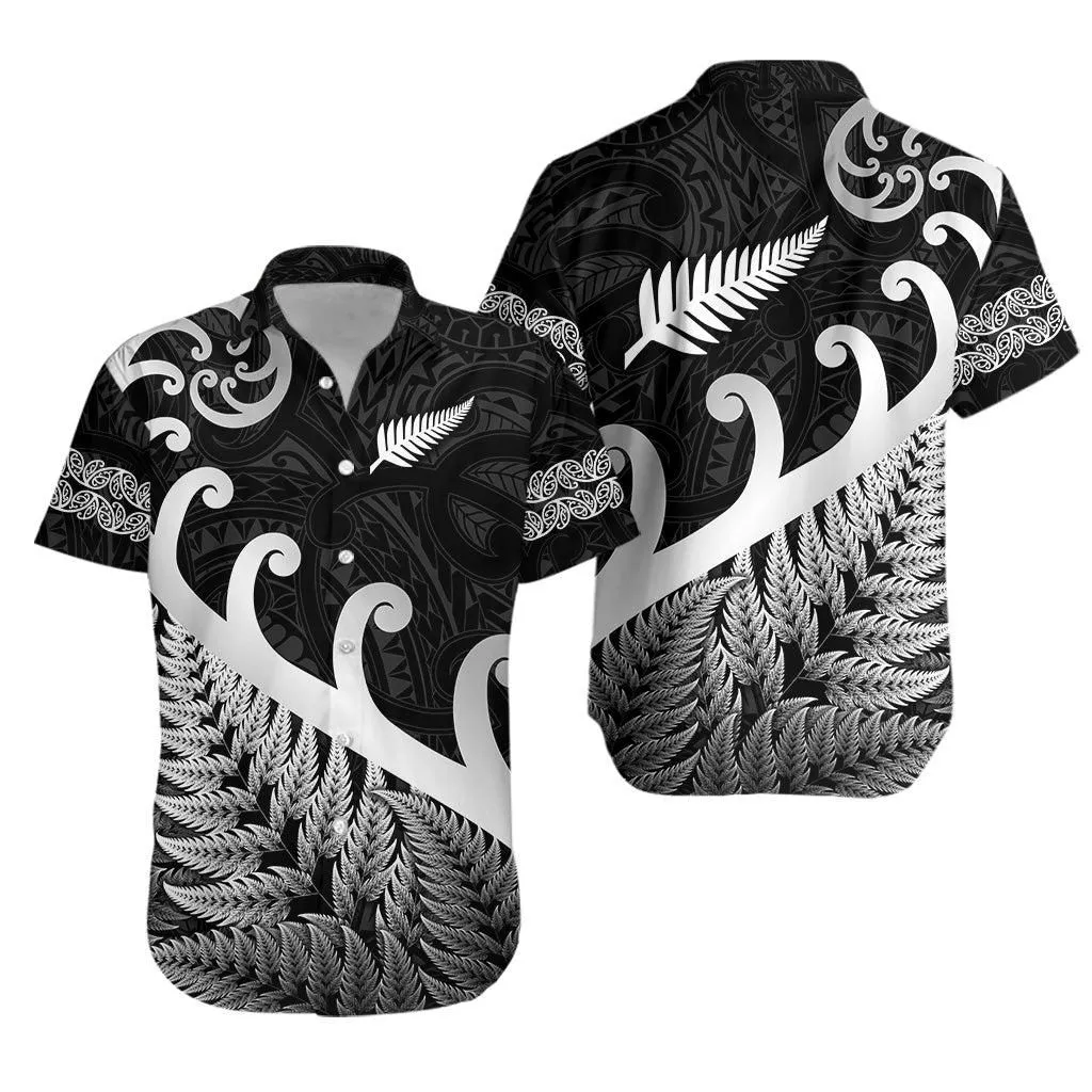 New Zealand Rugby Maori Hawaiian Shirt Silver Fern Koru Vibes   Black Lt8_1 thekingshirt