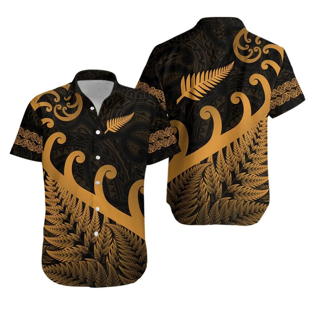 New Zealand Rugby Maori Hawaiian Shirt Silver Fern Koru Vibes   Gold Lt8_1 thekingshirt