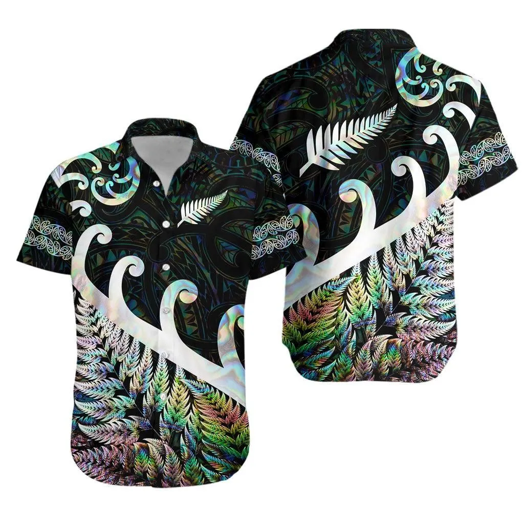 New Zealand Rugby Maori Hawaiian Shirt Silver Fern Koru Vibes   Paua Shell Lt8_1 thekingshirt