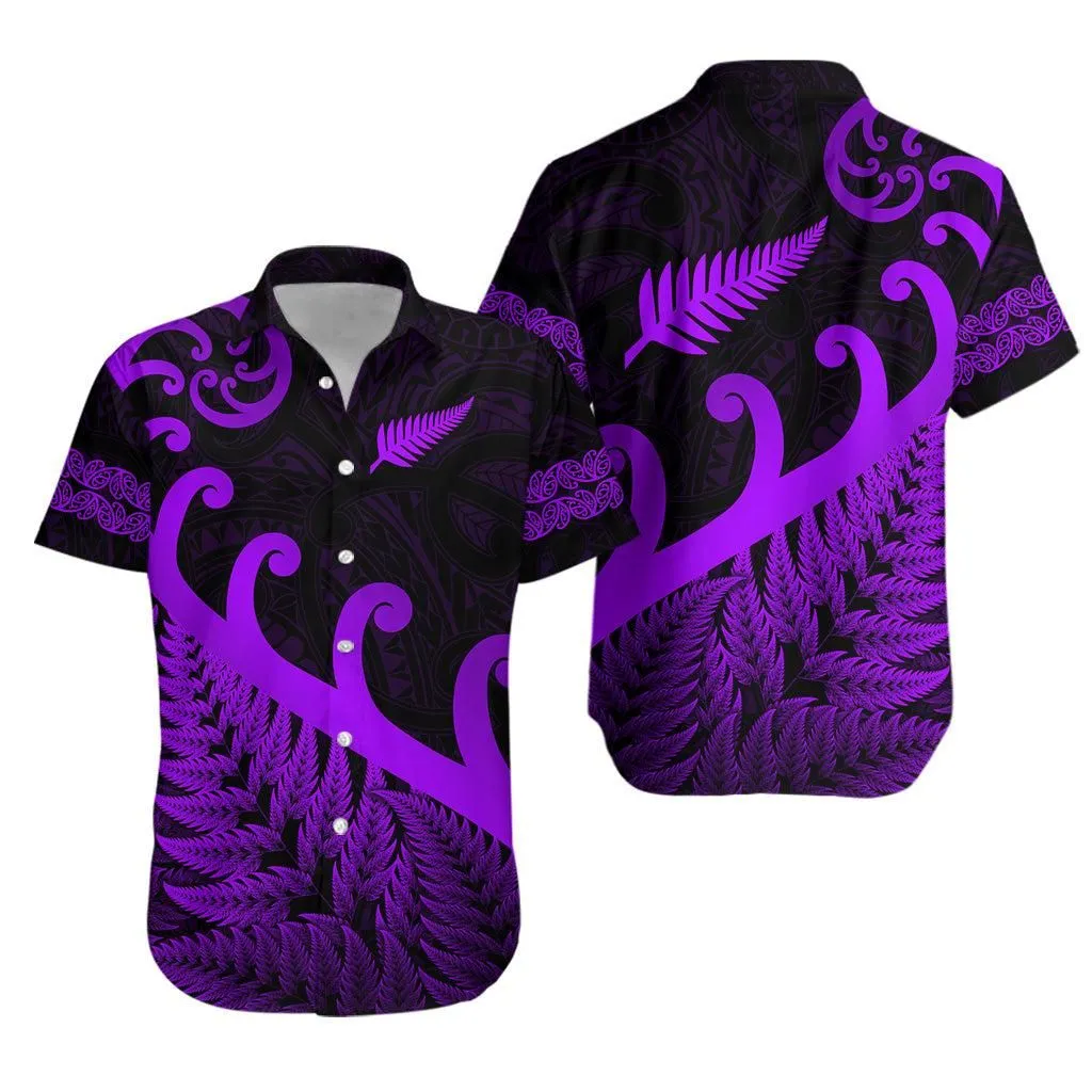 New Zealand Rugby Maori Hawaiian Shirt Silver Fern Koru Vibes   Purple Lt8_1 thekingshirt