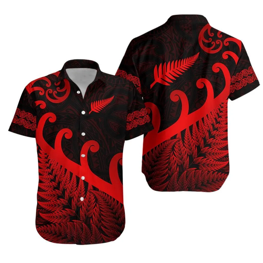 New Zealand Rugby Maori Hawaiian Shirt Silver Fern Koru Vibes   Red Lt8_1 thekingshirt