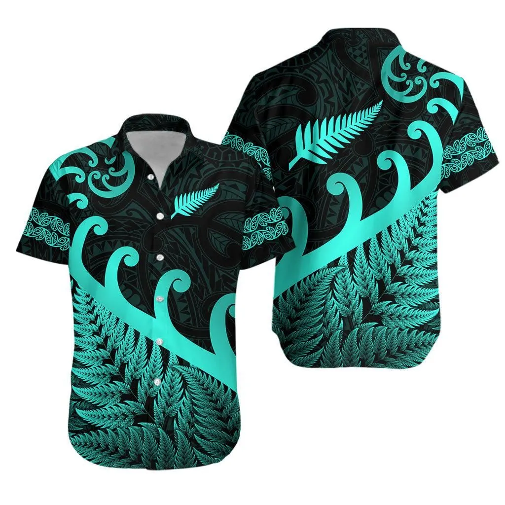 New Zealand Rugby Maori Hawaiian Shirt Silver Fern Koru Vibes   Turquoise Lt8_1 thekingshirt