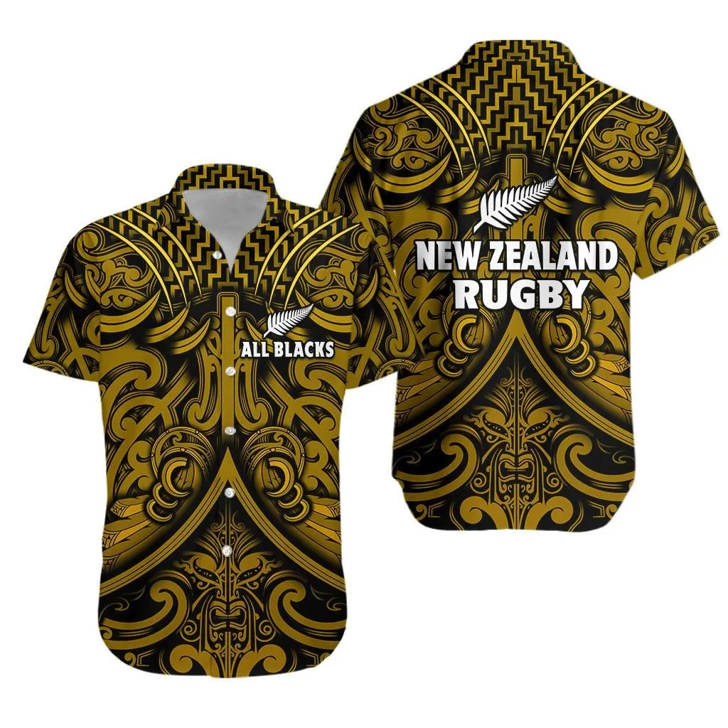 New Zealand Silver Fern Rugby Hawaiian Shirt All Black Gold Nz Maori Pattern Lt13_0 thekingshirt