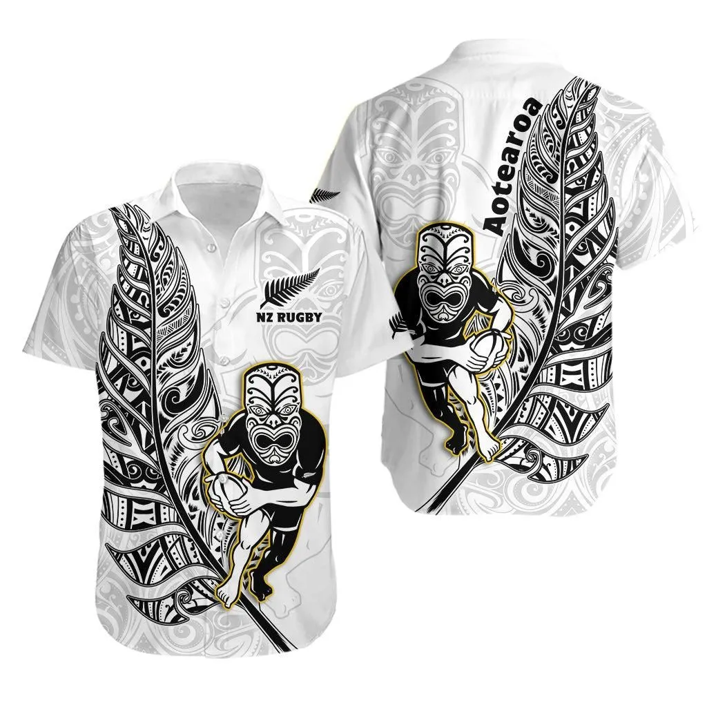 New Zealand Silver Fern Rugby Hawaiian Shirt All Black Maori Version White Lt14_0 thekingshirt