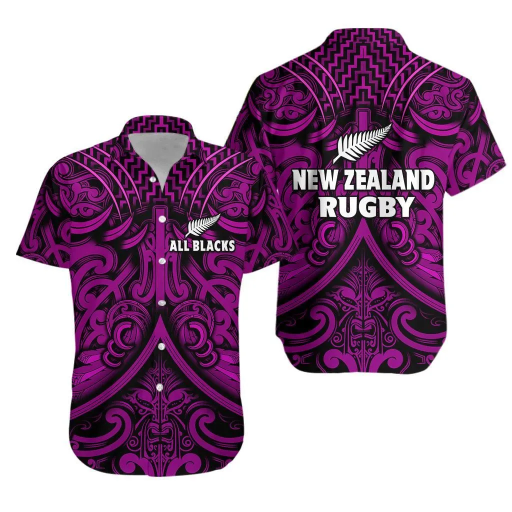 New Zealand Silver Fern Rugby Hawaiian Shirt All Black Purple Nz Maori Pattern Lt13_0 thekingshirt