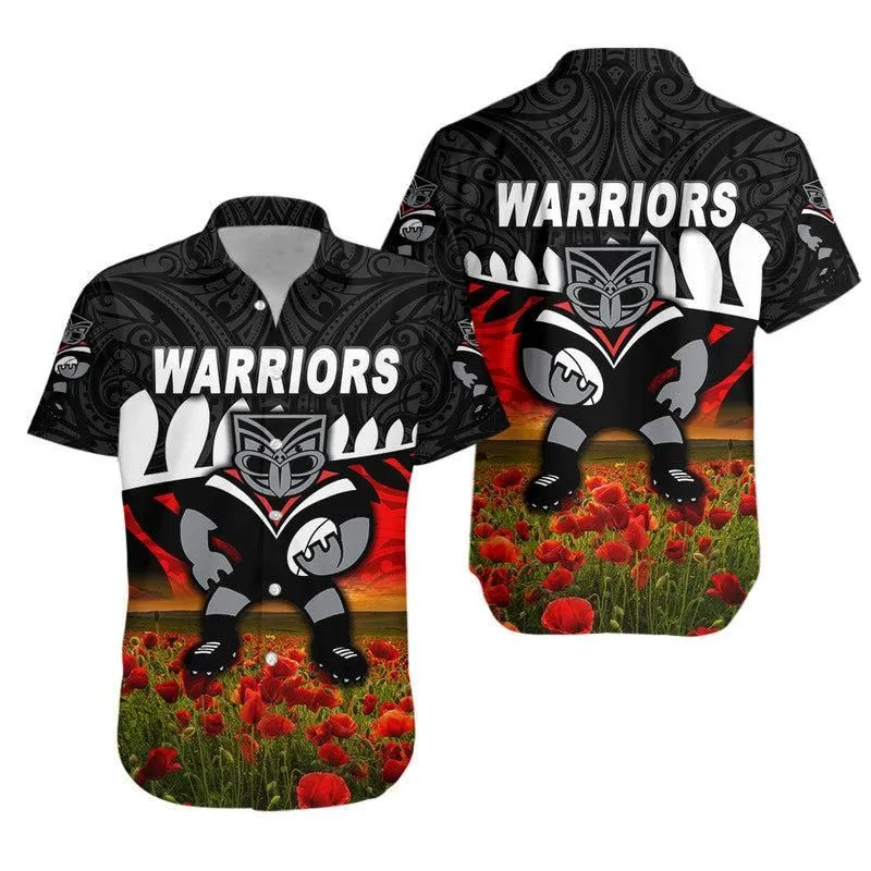 New Zealand Warriors Anzac 2022 Hawaiian Shirt Maori Poppy Flowers Vibes Lt8_1 thekingshirt