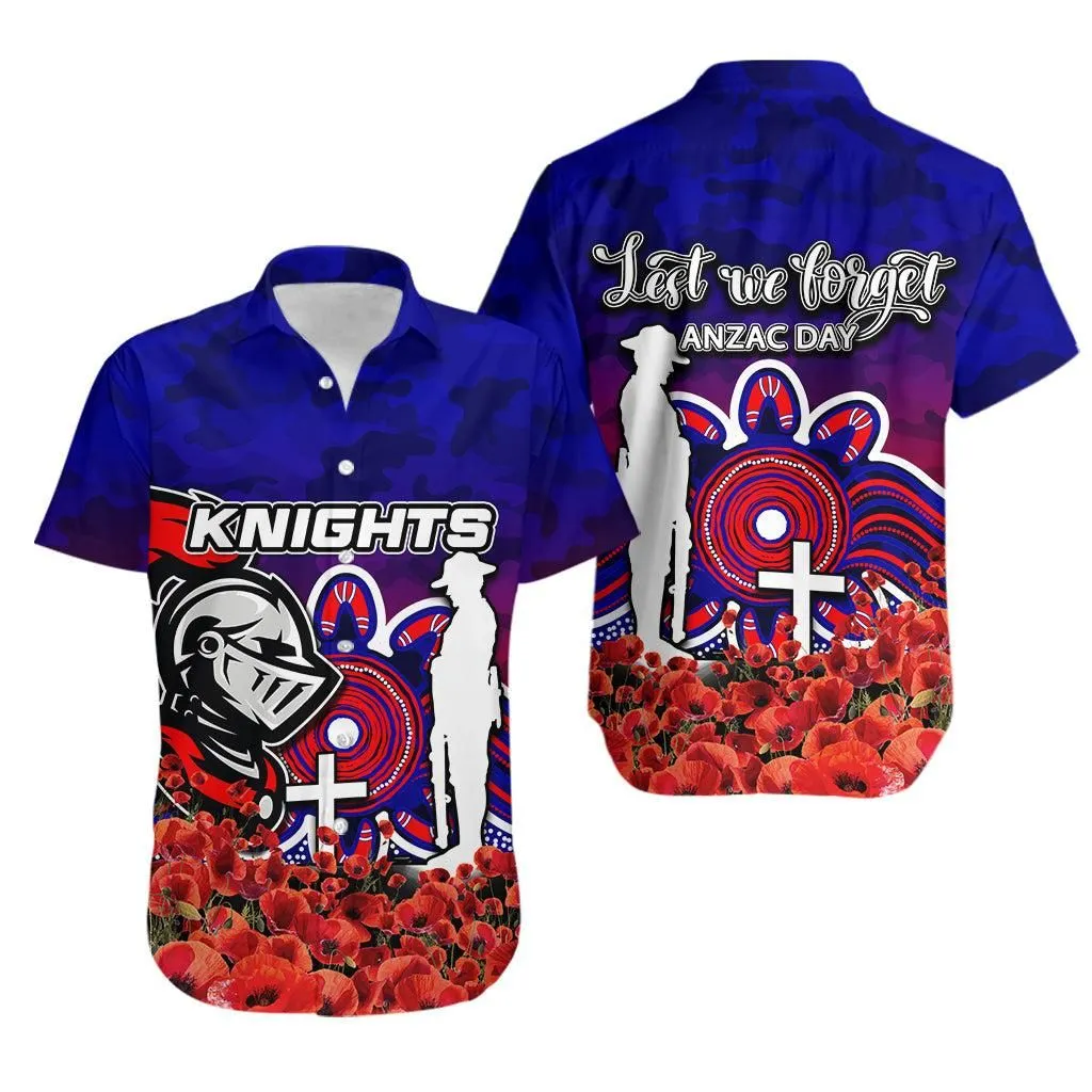 Newcastle Knights Hawaiian Shirt Anzac Day Poppy Flowers With Army Patterns Lt6_1 thekingshirt