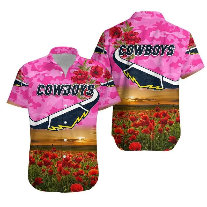 North Queensland Cowboys Anzac 2022 Hawaiian Shirt Poppy Flowers Vibes   Pink Lt8_1 thekingshirt