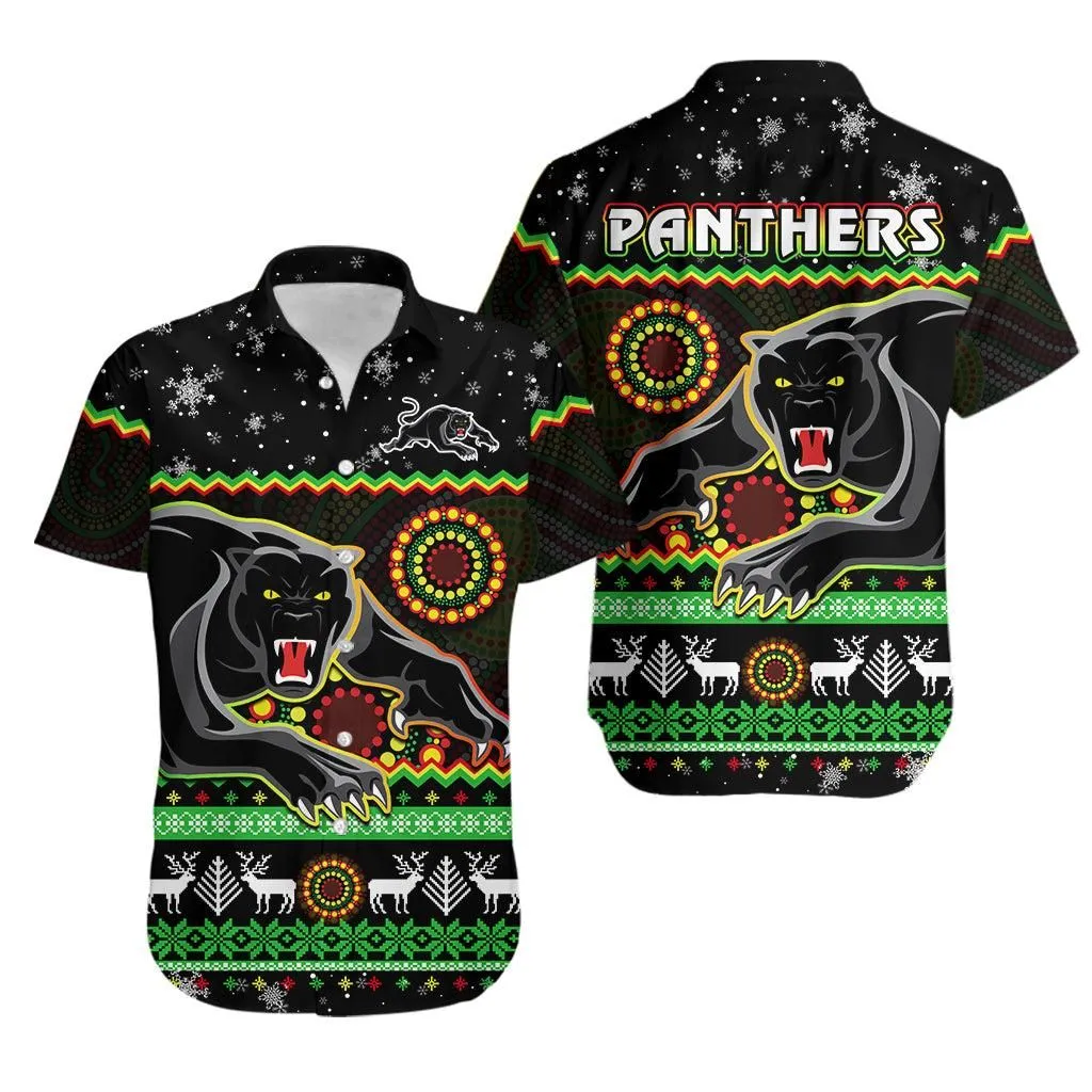 Panthers Christmas Hawaiian Shirt Aboriginal Pattern Penrith Black Version Lt14_0