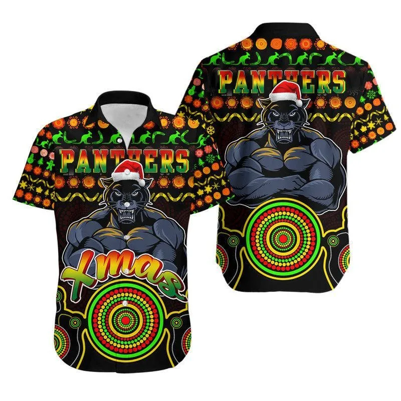 Panthers Christmas Vibe With Aboriginal Dot Panting Style Hawaiian Shirt  Lt9_0