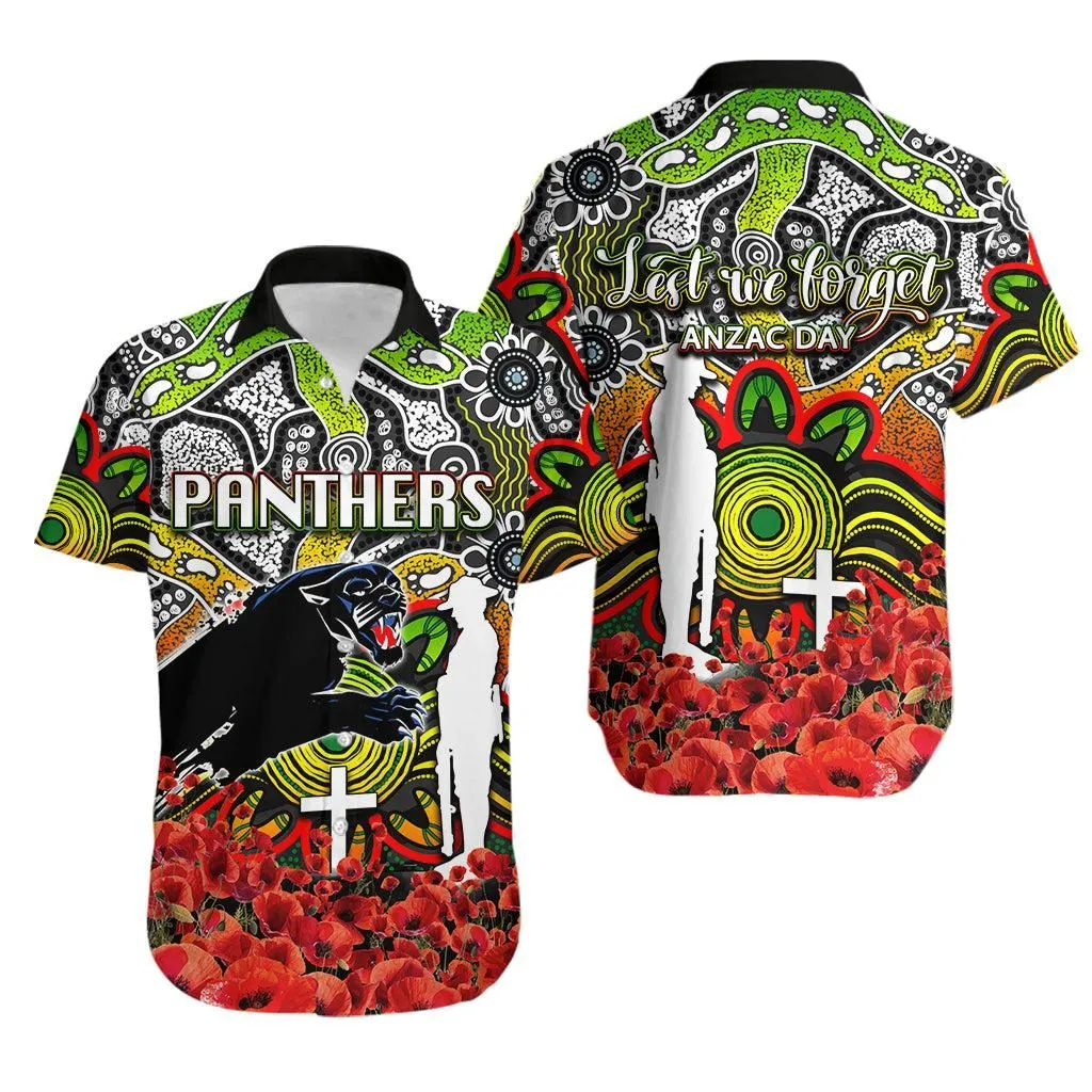 Panthers Hawaiian Shirt Anzac Day Poppy Flowers With Aboriginal Lt6_1
