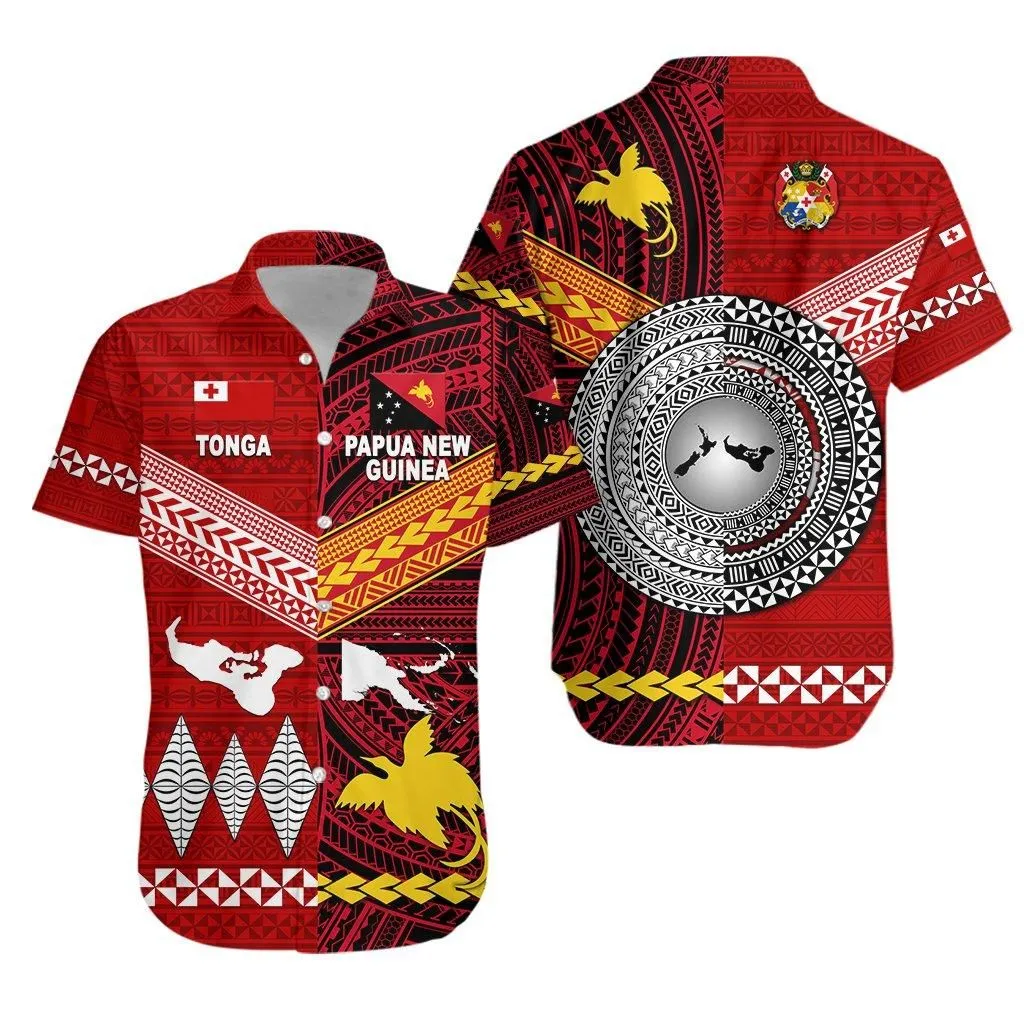 Papua New Guinea And Tonga Hawaiian Shirt Polynesian Together Bright Red Lt8_1