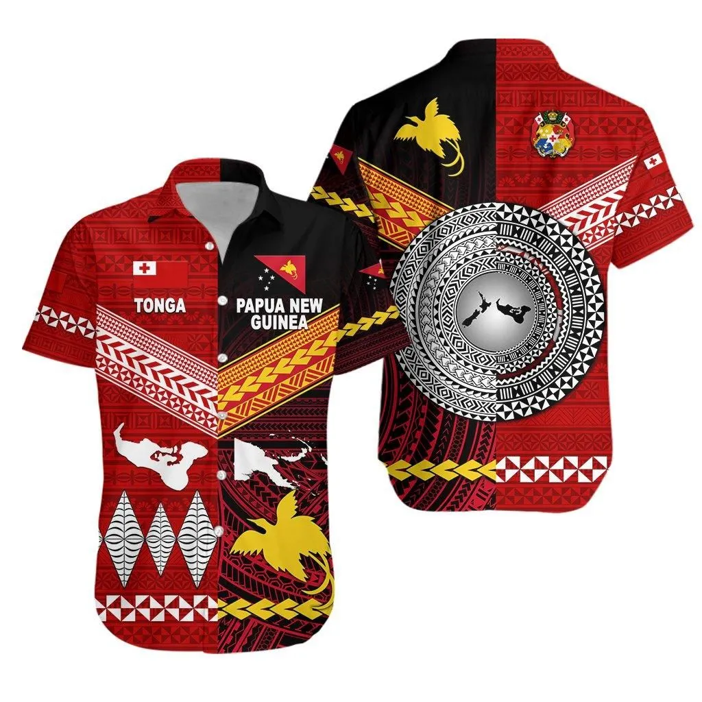 Papua New Guinea And Tonga Hawaiian Shirt Polynesian Together Red Lt8_1