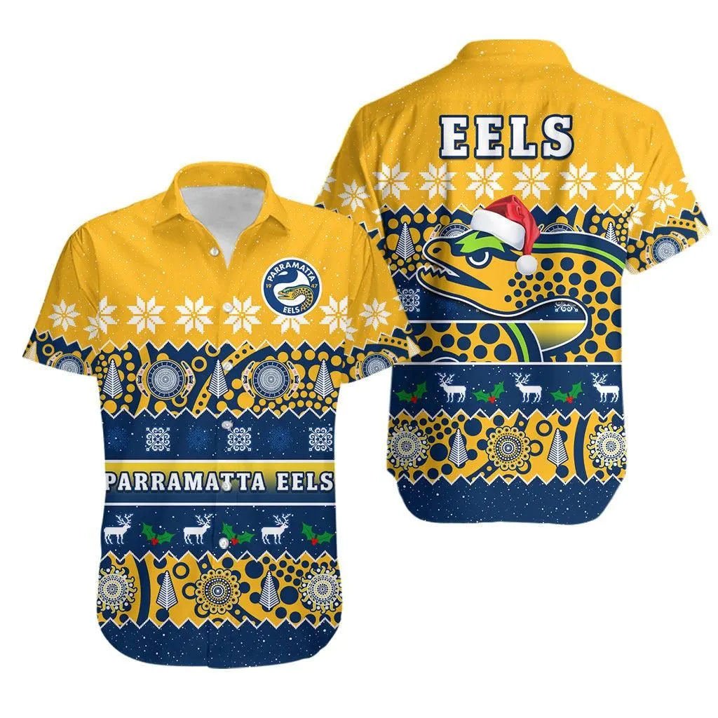 Parramatta Eels Christmas Hawaiian Shirt Parra Aboriginal Art Merry Xmas Lt14_0