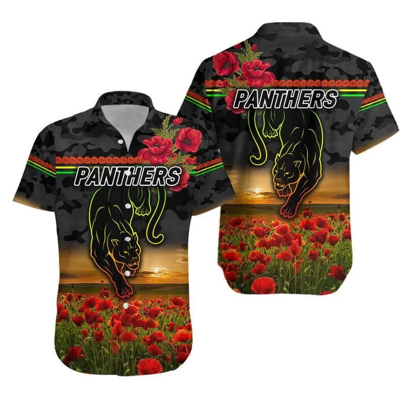 Penrith Panthers Anzac 2022 Hawaiian Shirt Poppy Flowers Vibes   Black Lt8_1