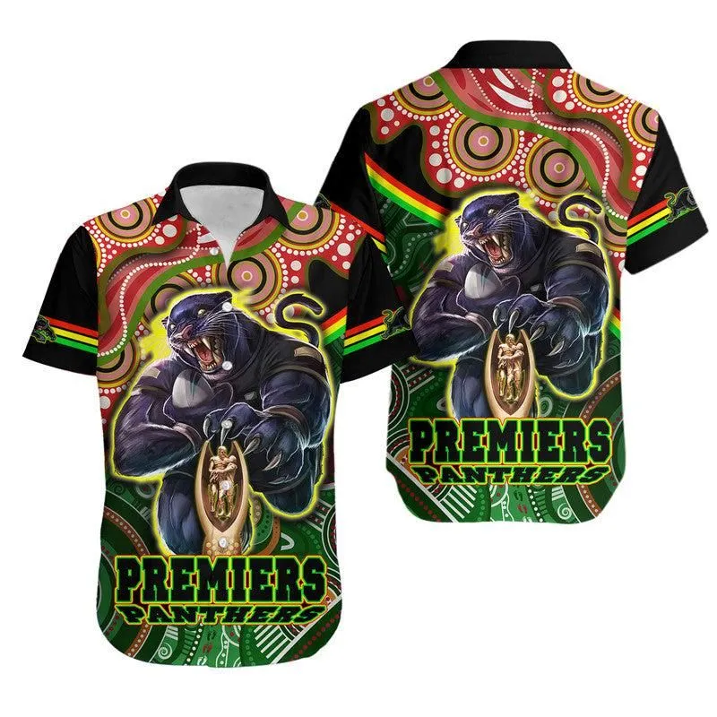 Penrith Panthers Premiers Hawaiian Shirt Black Panther With Aboriginal Arty Lt9_0