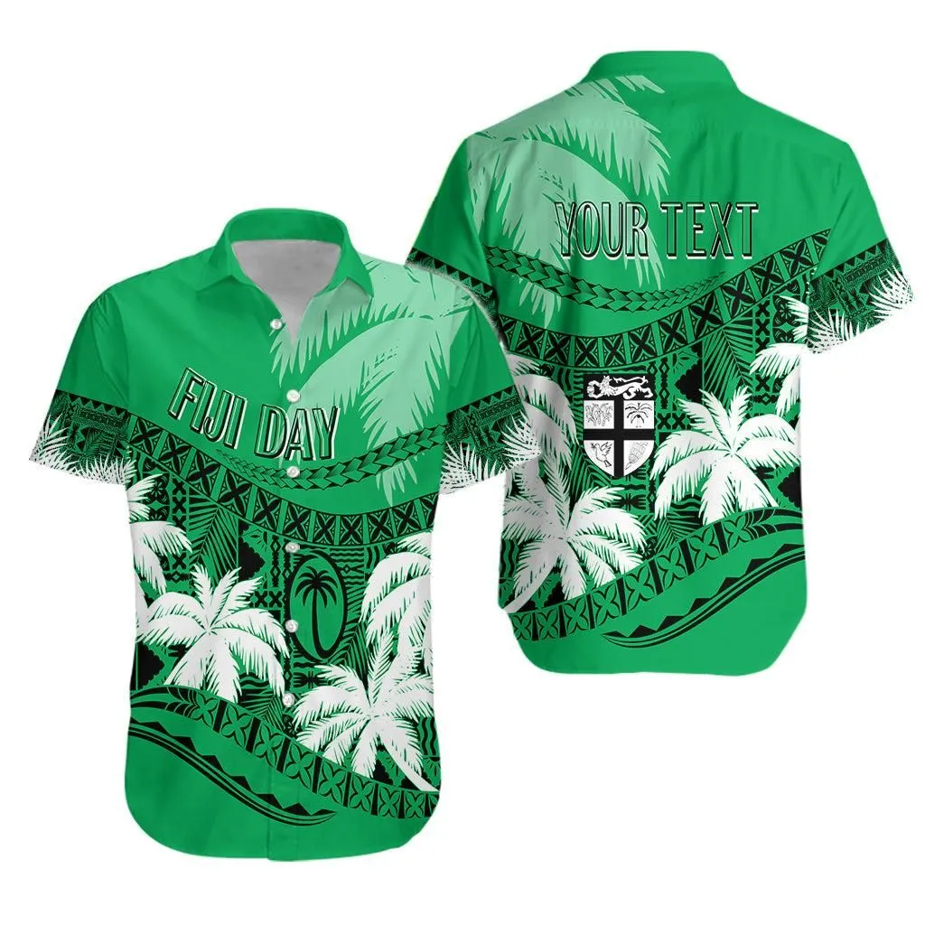 Personalised Fiji Day Hawaiian Shirt Flying Fijians Masi Kesa Style   Green Lt7_0