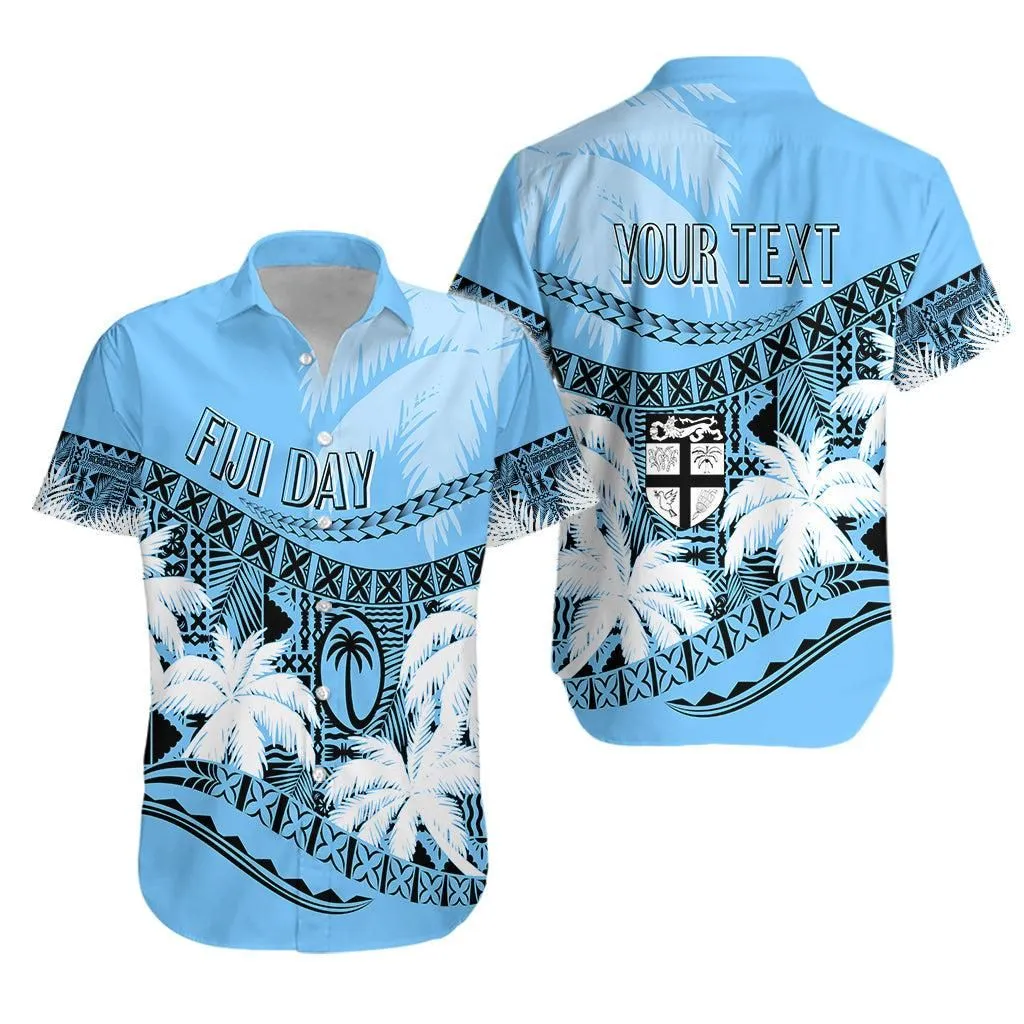 Personalised Fiji Day Hawaiian Shirt Flying Fijians Masi Kesa Style   Turquoise Lt7_0