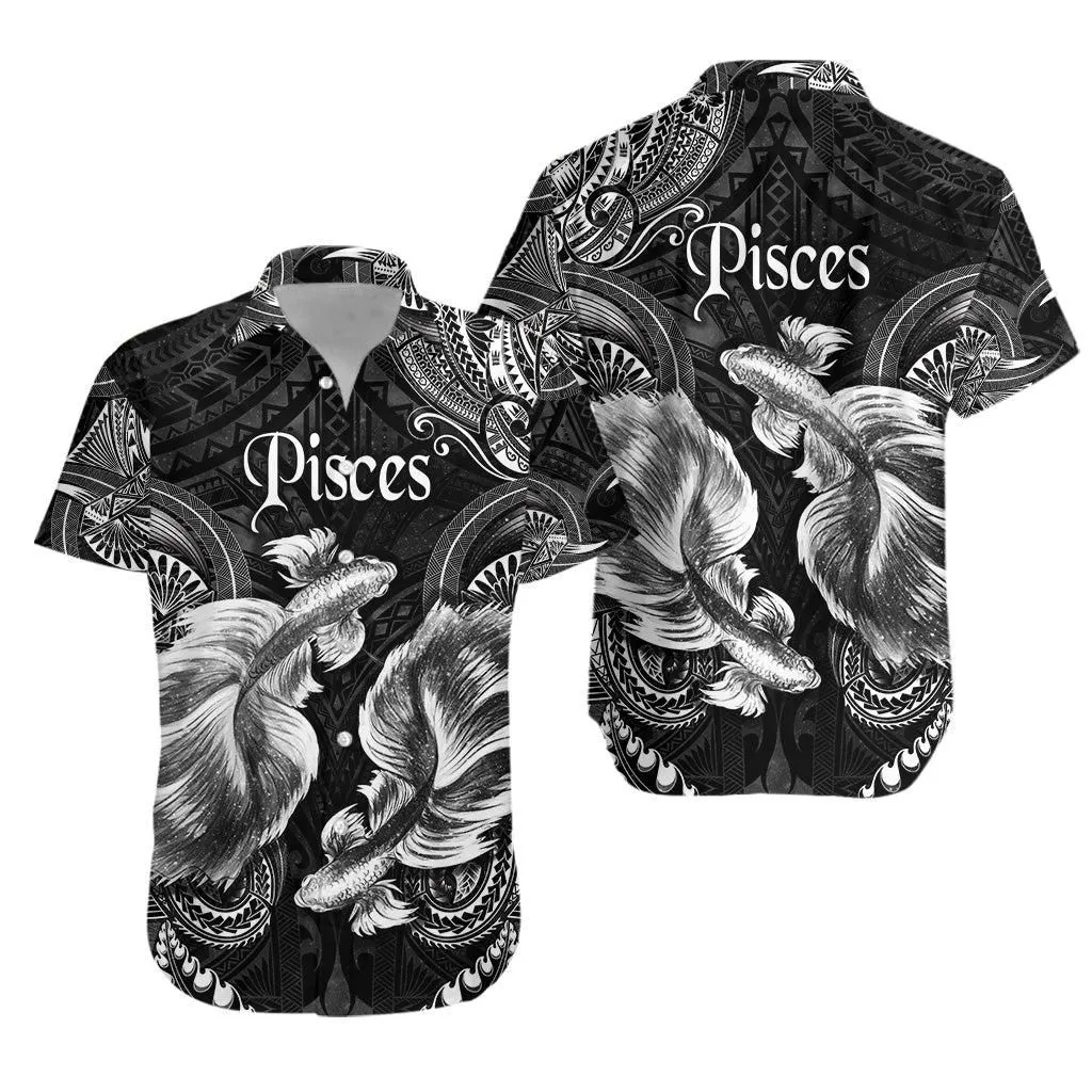 Pisces Zodiac Polynesian Hawaiian Shirt Unique Style Black Lt8_1