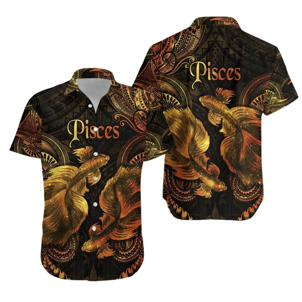 Pisces Zodiac Polynesian Hawaiian Shirt Unique Style Gold Lt8_1