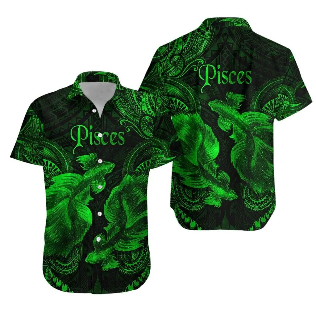 Pisces Zodiac Polynesian Hawaiian Shirt Unique Style Green Lt8_1