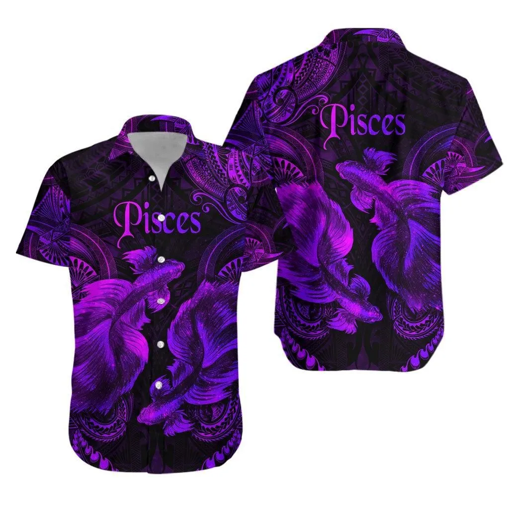 Pisces Zodiac Polynesian Hawaiian Shirt Unique Style Purple Lt8_1