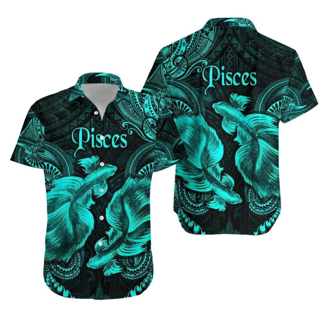 Pisces Zodiac Polynesian Hawaiian Shirt Unique Style Turquoise Lt8_1