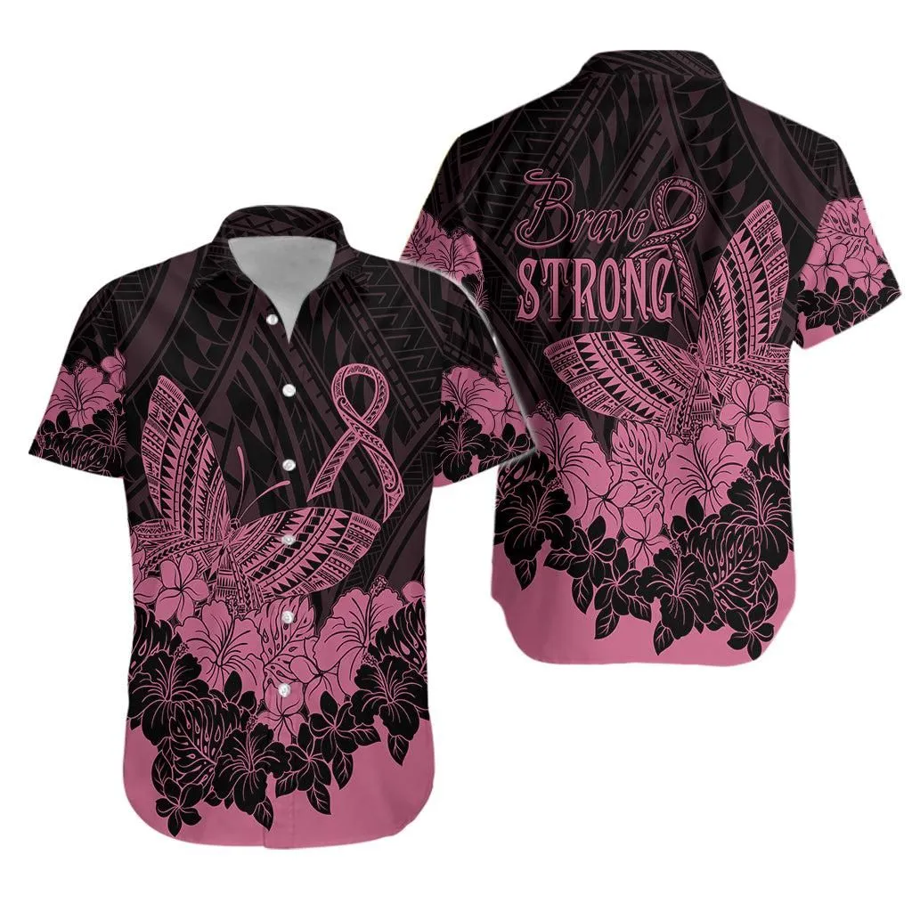 Polynesian Breast Cancer Awareness Hawaiian Shirt Floral Butterfly Lt7_0