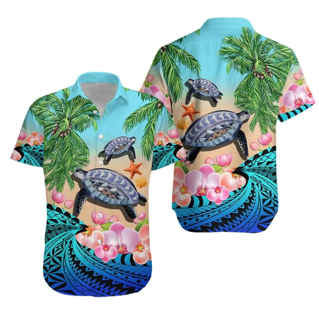Polynesian Turtle Coconut Tree And Orchids Hawaiian Shirt Lt14_0