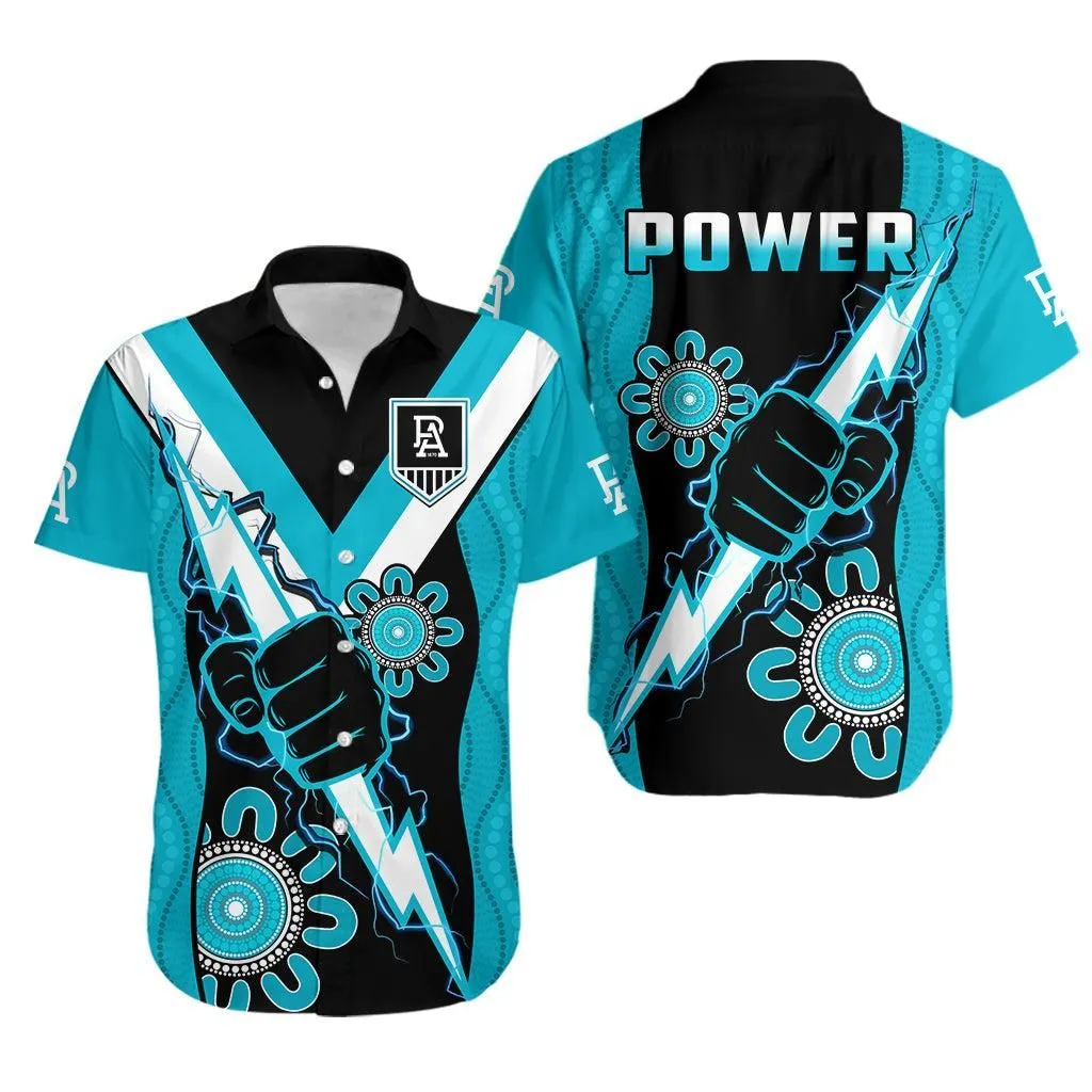 Port Adelaide Football Hawaiian Shirt Power Thunder Hand Mix Aboriginal Dynamic Lt14_0