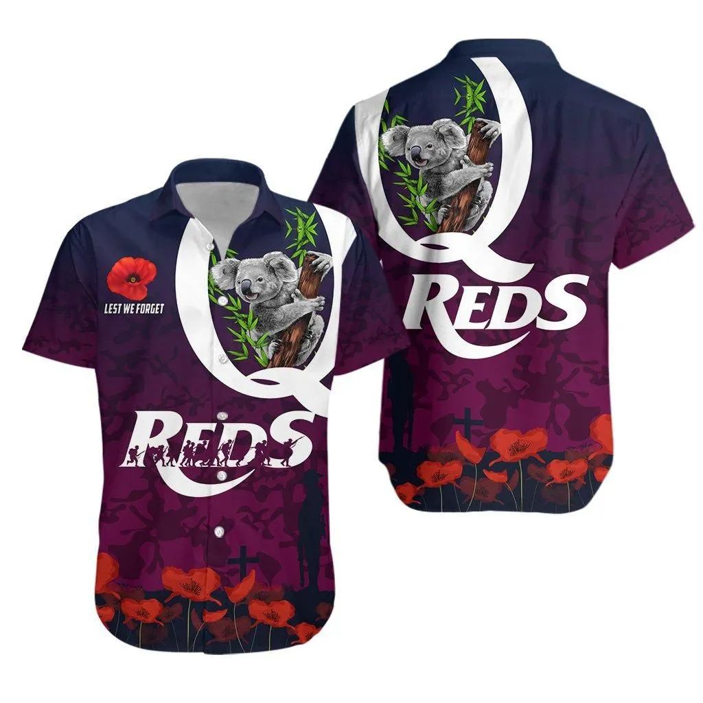 Queensland Reds Hawaiian Shirt Koala Anzac Day_1