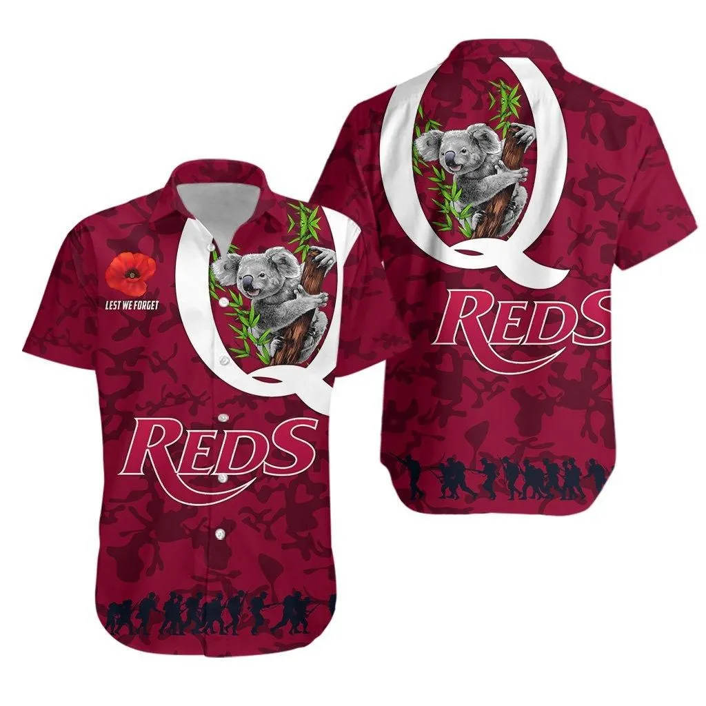 Queensland Reds Rugby Hawaiian Shirt Koala Anzac Day_1