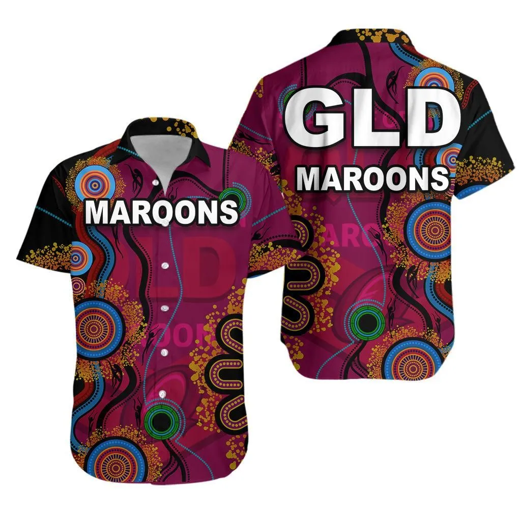 Queensland Rugby Maroons Hawaiian Shirt   Aboriginal Blue Dream   Lt20_0