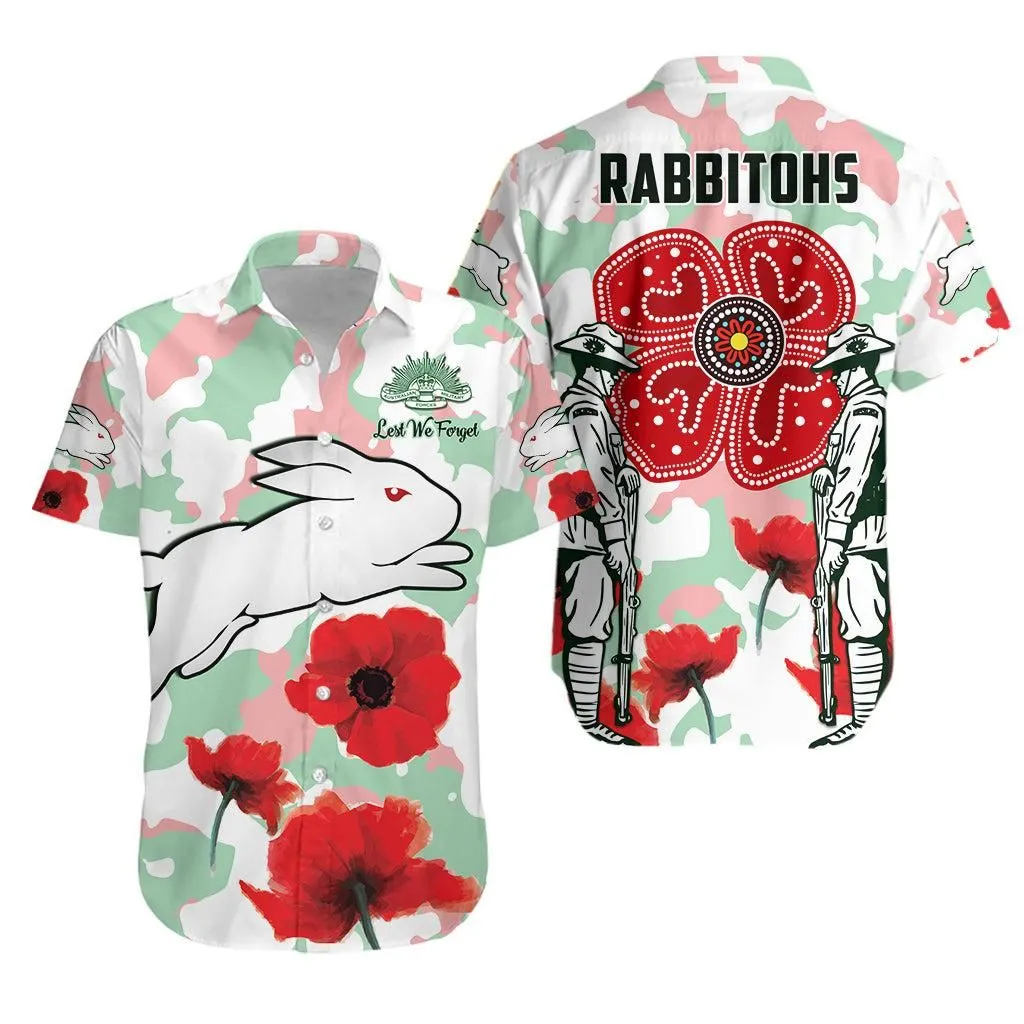Rabbitohs Anzac Day Hawaiian Shirt Poppies Aboriginal Proud Soldiers Lt13_0