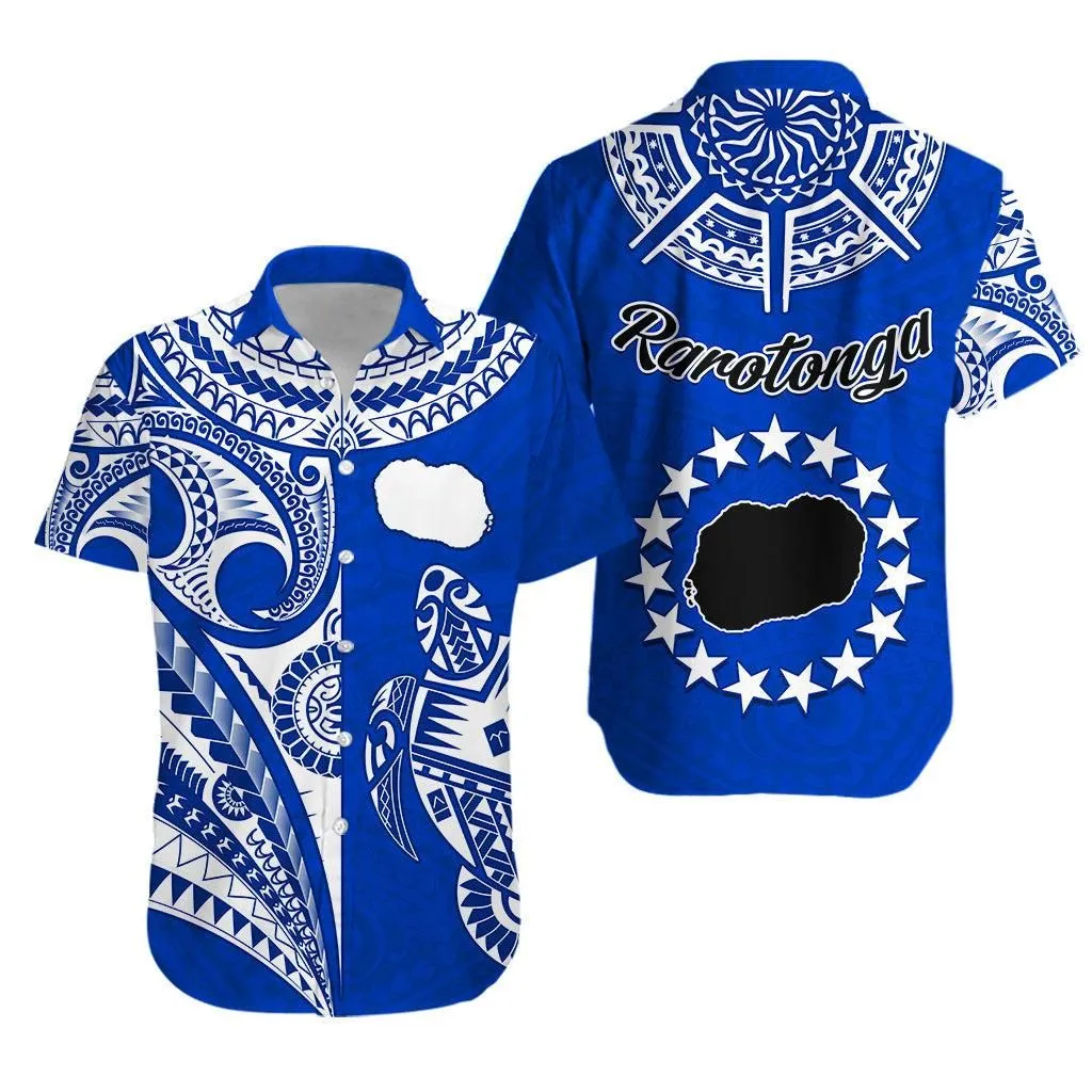 Rarotonga Cook Islands Hawaiian Shirt Turtle And Map Style Blue Lt13_0