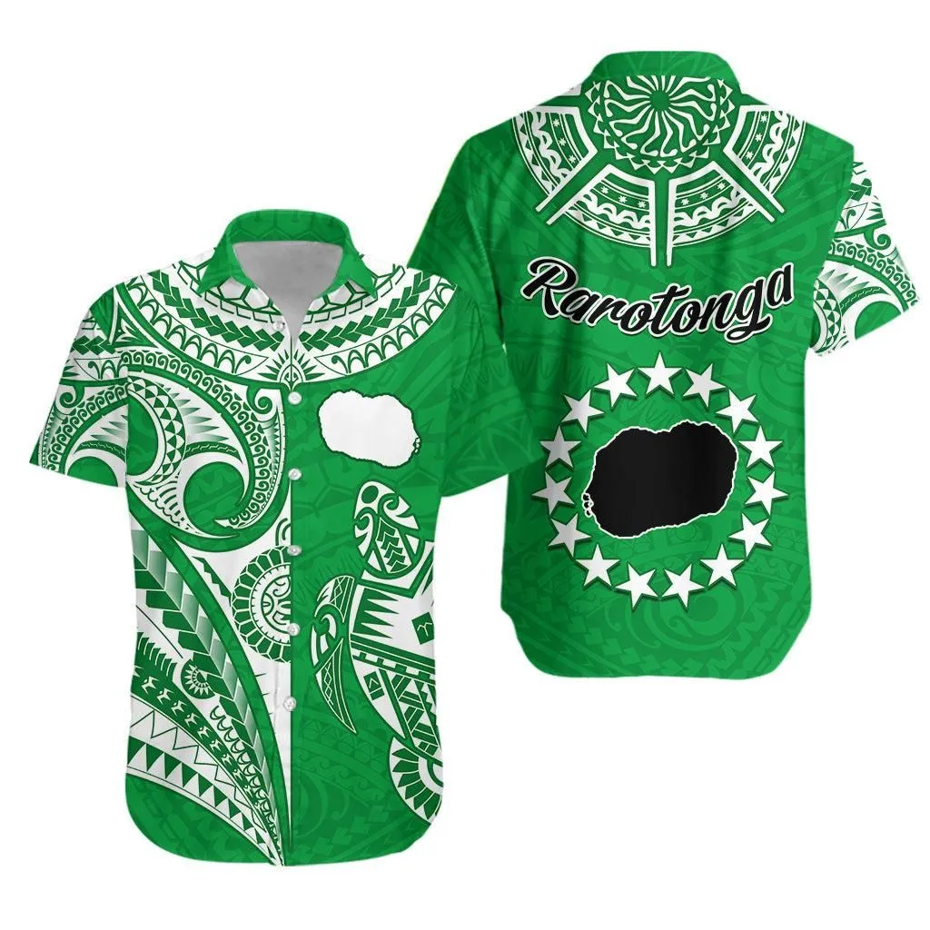 Rarotonga Cook Islands Hawaiian Shirt Turtle And Map Style Green Lt13_0