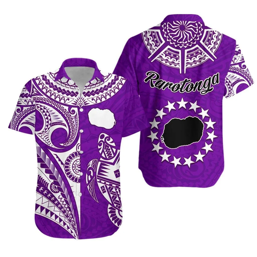 Rarotonga Cook Islands Hawaiian Shirt Turtle And Map Style Purple Lt13_0