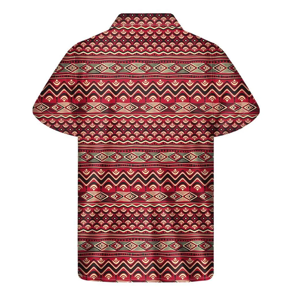 Red African Tribal Pattern Print Mens Short Sleeve Shirt_0