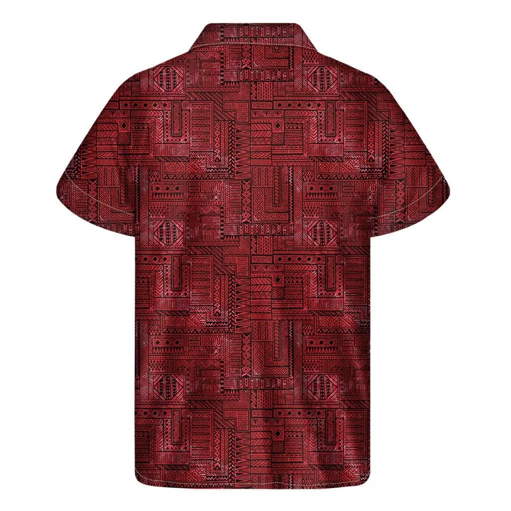 Red And Black African Ethnic Print Mens Short Sleeve Shirt_0